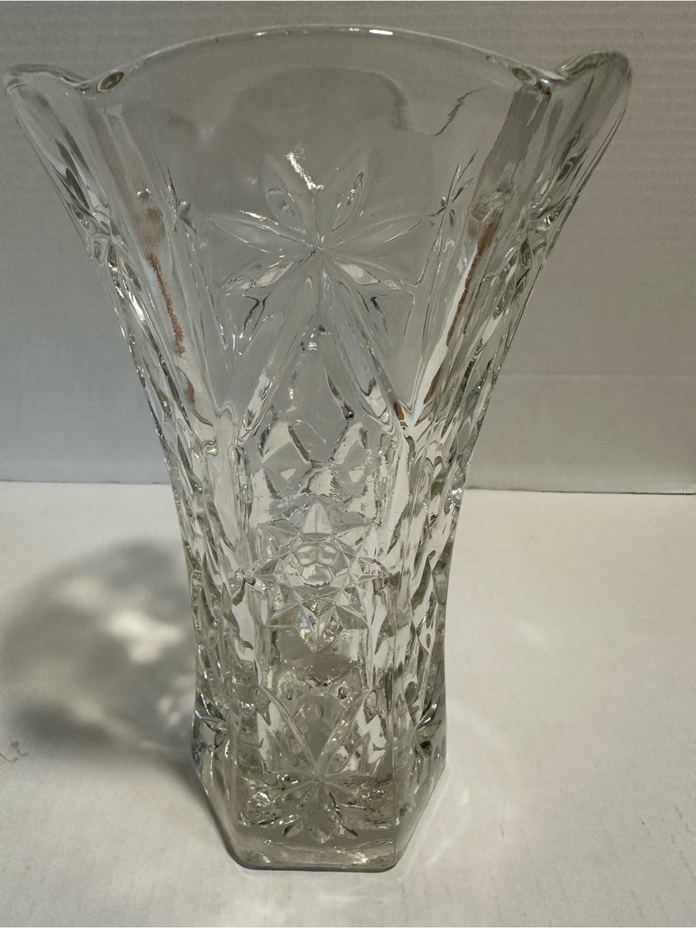 Vintage Tall Anchor Hocking Star of David Vase Early American Prescut 10.5” H
